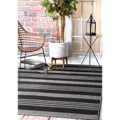 Gray Robin Stripe Outdoor Rug, 5x8
