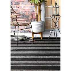 Gray Robin Stripe Outdoor Rug, 5x8