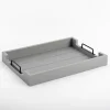 Gray Slatted Wood & Metal Handles Tray