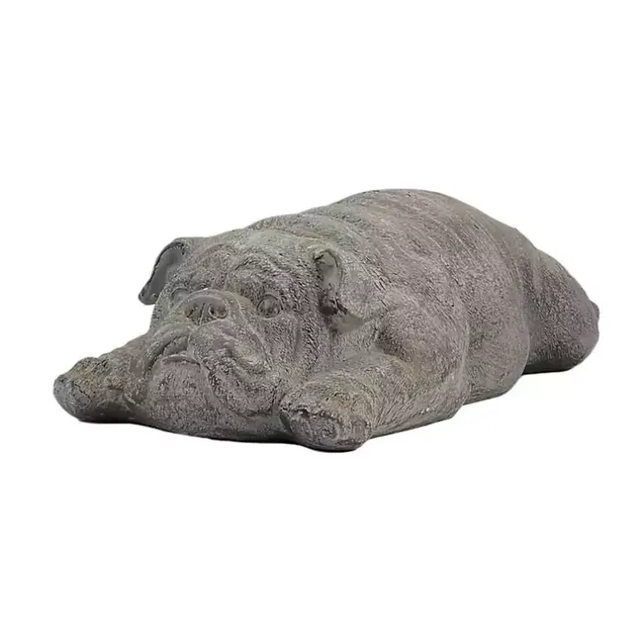 Gray Sleeping Bulldog Outdoor Statue