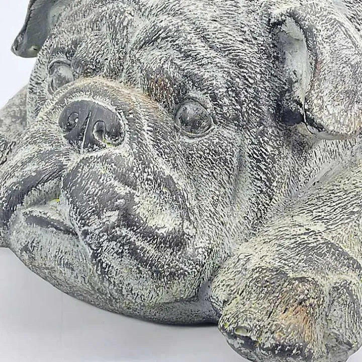 Gray Sleeping Bulldog Outdoor Statue