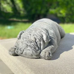 Gray Sleeping Bulldog Outdoor Statue