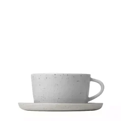 Gray Speckled Ceramic Mugs and Saucers, Set of 2