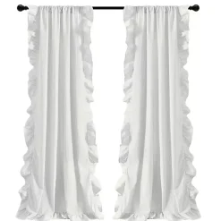 Gray Stripe Ruffled Curtain Panel Set, 84 in.