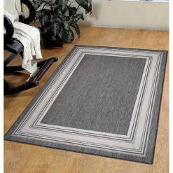 Gray Striped Border Outdoor Area Rug, 7x9