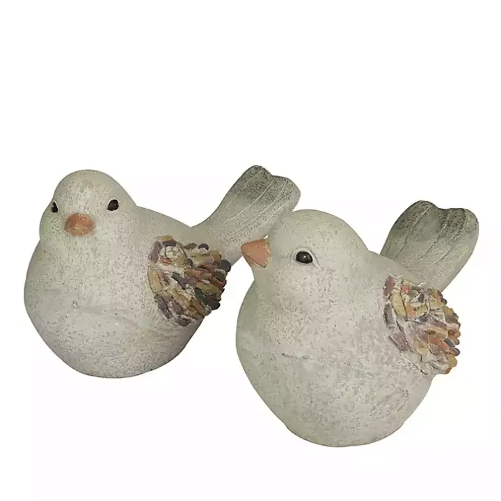 Gray Textured Bird Statues, Set of 2