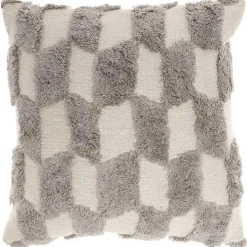 Gray Tufted Diagonal Checkers Throw Pillow