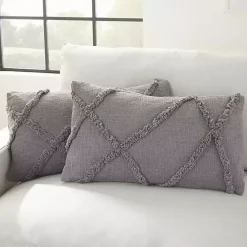 Gray Tufted Diamond Lumbar Pillows, Set of 2