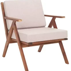 Gray Upholstered Acacia Wood Outdoor Chair