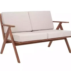 Gray Upholstered Acacia Wood Outdoor Loveseat