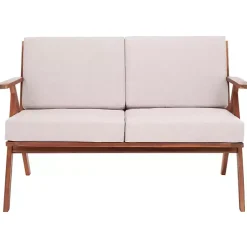 Gray Upholstered Acacia Wood Outdoor Loveseat