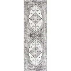 Gray Vintage Medallion Washable Runner