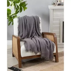 Gray Waffle Weave Throw Blanket