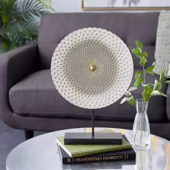 Gray White Gold Carved Mandala Metal Sculpture