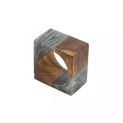 Gray Wood and Resin Square Napkin Rings, Set of 4
