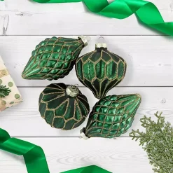 Green & Gold Onion & Finial Ornaments, Set of 4