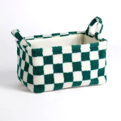 Green & White Checkered Sherpa Storage Bin