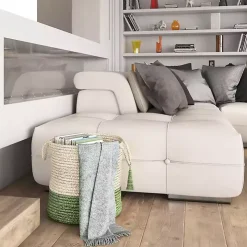 Green and Cream Woven Basket with Tassel, 17 in.