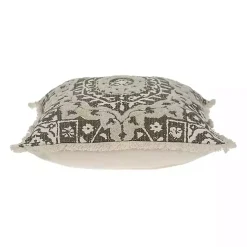 Green and Tan Medallion Fringe Pillow