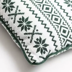 Green and White Fair Isle Christmas Pillow
