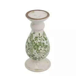 Green and White Floral Candle Holder, 10 in.