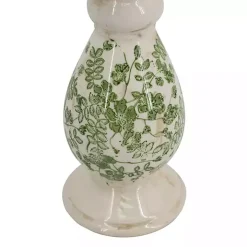 Green and White Floral Candle Holder, 10 in.