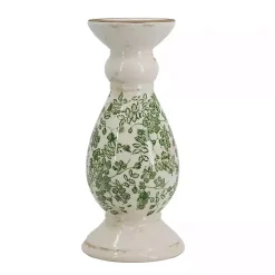 Green and White Floral Candle Holder, 12.5 in.