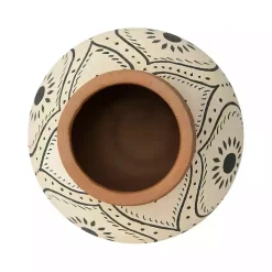 Green and White Floral Terracotta Vase