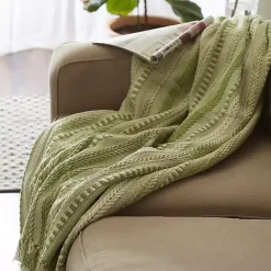 Green Braided Fringe Throw
