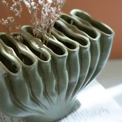 Green Ceramic Wavy Folds Vase