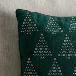 Green Cross Stitch Trees Christmas Pillow