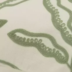 Green Embroidered Botanical Lumbar Pillow