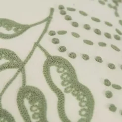 Green Embroidered Botanical Lumbar Pillow