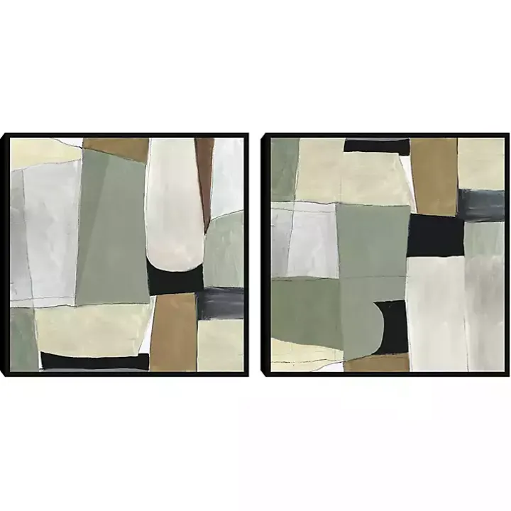 Green Forms Framed Canvas Art Prints, Set of 2
