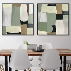 Green Forms Framed Canvas Art Prints, Set of 2