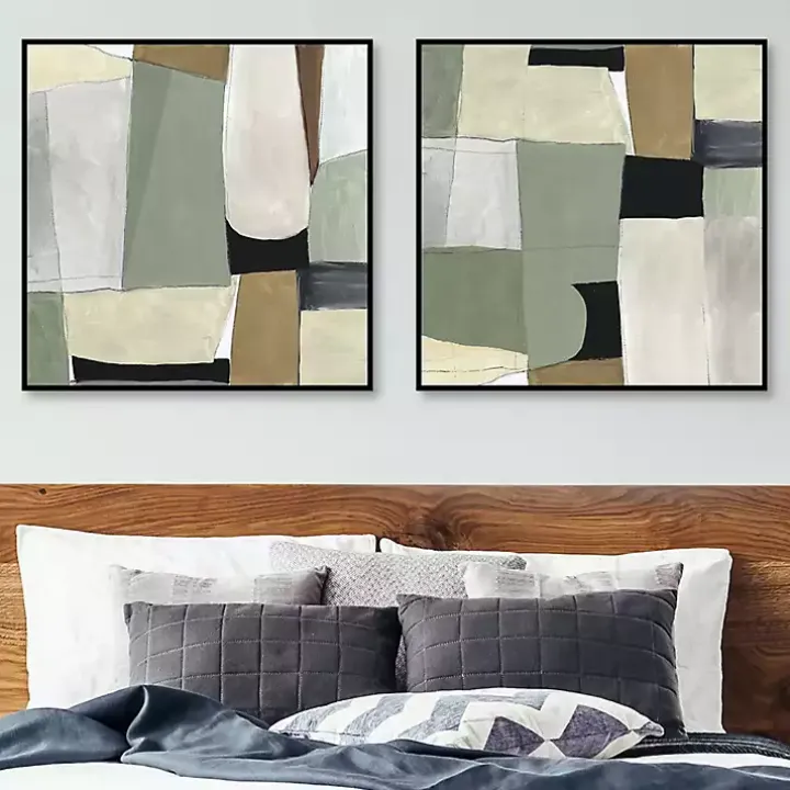 Green Forms Framed Canvas Art Prints, Set of 2