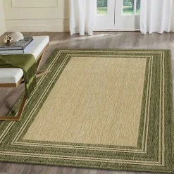 Green Framed Border Outdoor Area Rug, 4x7