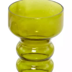 Green Glass Bubble Pillar Candle Holders, Set of 3