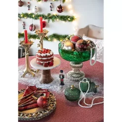 Green Glass Vase with Gold Pedestal Base, 12 in.