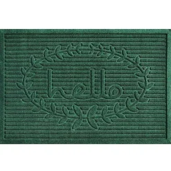 Green Hello Ribbed Durable Doormat