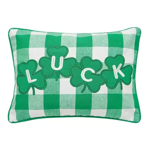 Green Luck Clovers Plaid Pillow