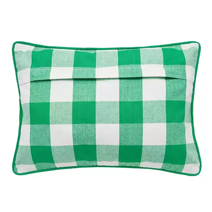 Green Luck Clovers Plaid Pillow