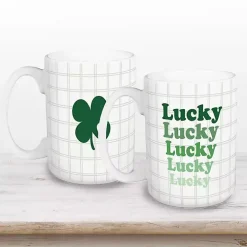 Green Lucky Plaid Mugs, Set of 2
