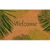 Green Palm Fronds Welcome Coir Doormat