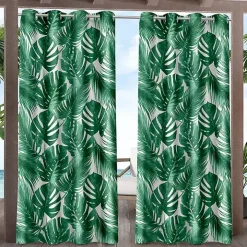 Green Palm Leaf Outdoor Curtain Panel Set, 96 in.