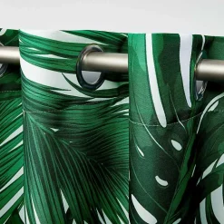 Green Palm Leaf Outdoor Curtain Panel Set, 96 in.