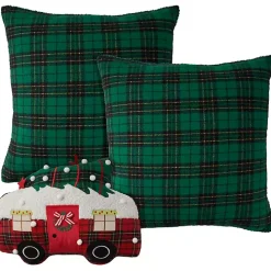 Green Plaid and Camper Pillows, Set of 3