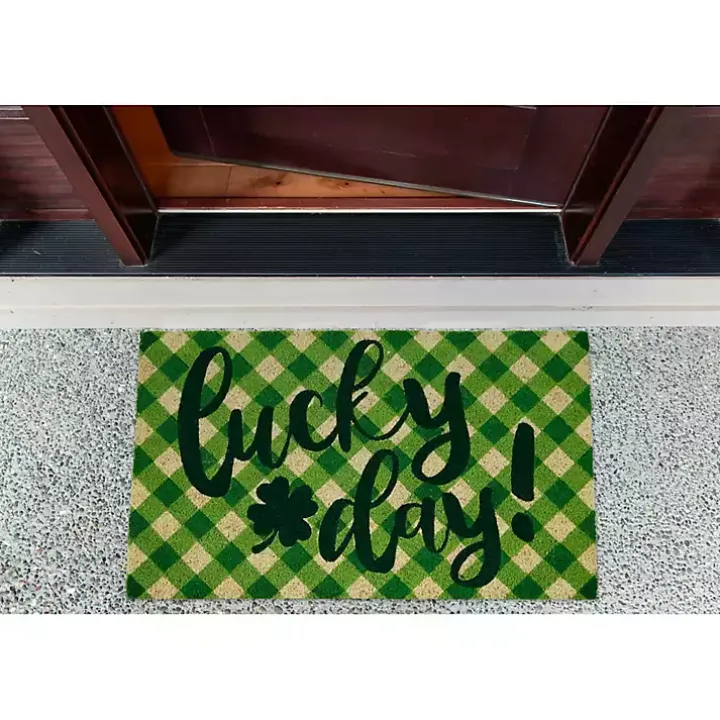 Green Plaid Lucky Day Doormat