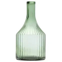 Green Ribbed Glass Bottle Vase, 11 in.