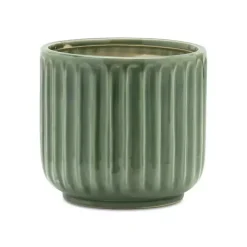 Green Ribbed Terracotta Planters, Set of 3
